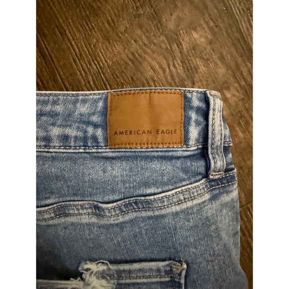 American Eagle Super Hi-Rise FlareDistressed Ripped Jeans Denim Womens 16Long - Picture 11 of 12